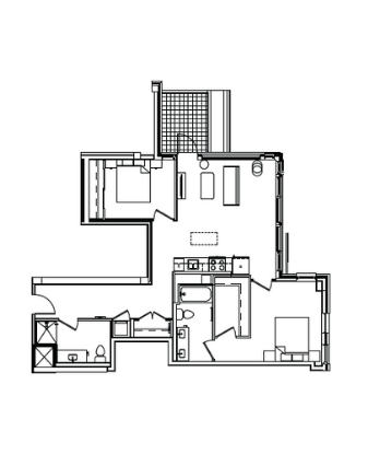 Floor plan for 2 beds, 2 baths, 1036 sqft